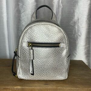 Fossil Megan Leather Metallic Silver Mini Backpack